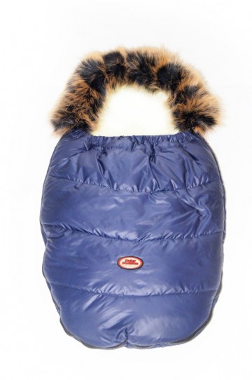 Blauw winter voetenzak bont rand