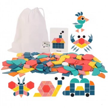 Houten 3d creatieve cartoon dier tangram vorm puzzel montessori educatief leren speelgoed voor kinderen