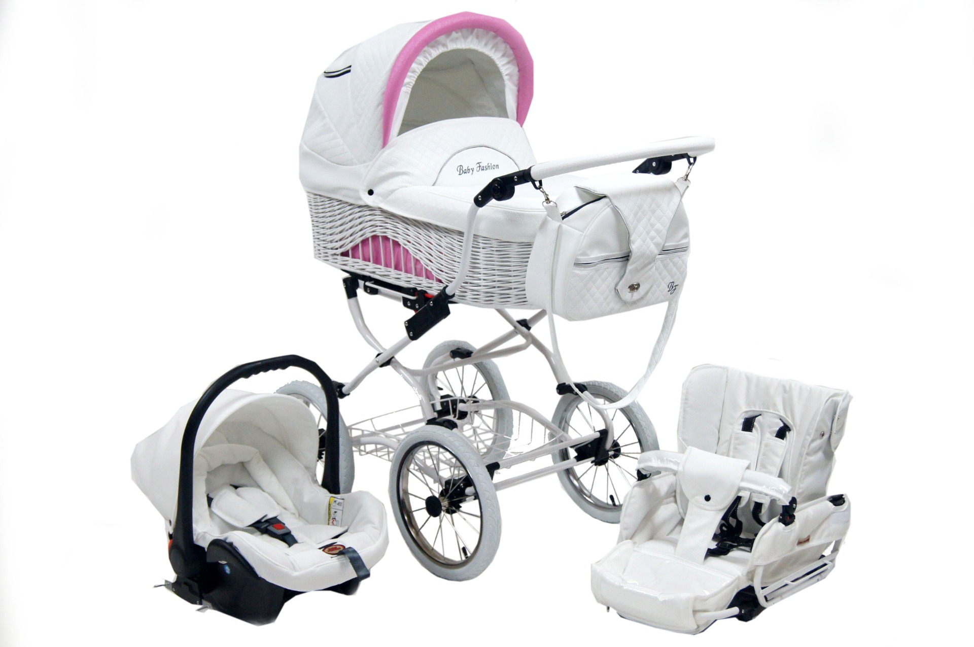 Baby Retro Kinderwagen met rieten mand - Kinderwagens Baby Mundo
